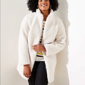 Loft Plus Longline Zip Front Funnel Neck Teddy Coat Off White- 18